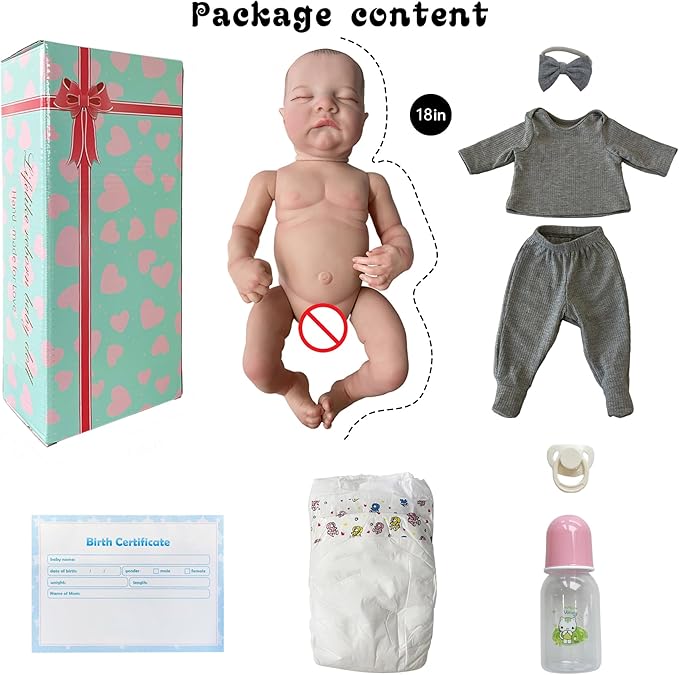 Realistic Reborn Baby Dolls-18 Inch Real Life Baby Dolls Girl Lifelike Baby Doll with Accessories for 3+ Years Old (Gray)