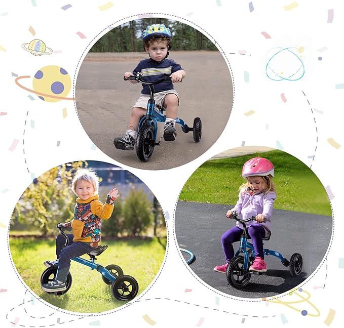 XPIY Tricycle for Toddlers Age 2-5 Years Old, 3 in 1 Folding Toddler Bike for Boys and Girls, Kids' Bike Trike with Detachable Pedal and Adjustable Seat (Blue)