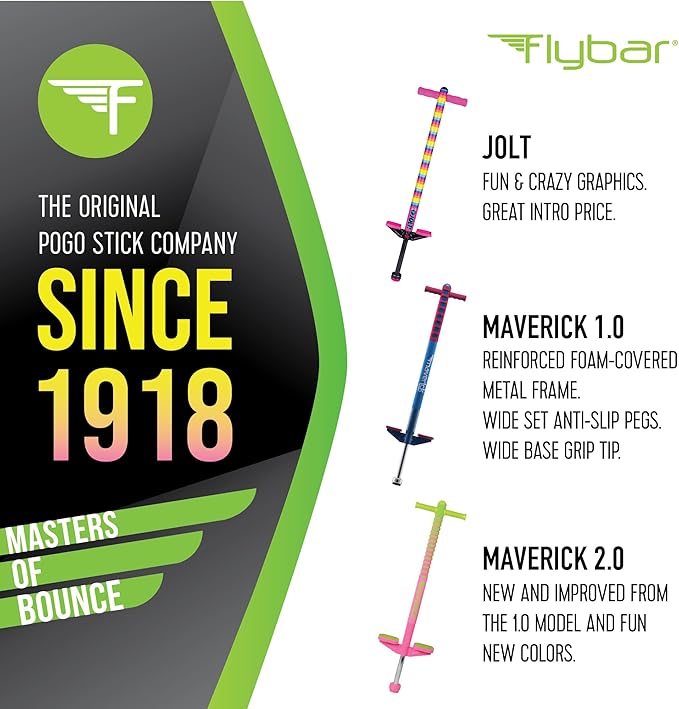 Flybar Maverick Pogo Stick for Kids Ages 5+, 40 to 80 Pounds, Perfect for Beginners, Easy Grip Handles, Anti-Slip Pegs, Outdoor Toys for Boys and Girls