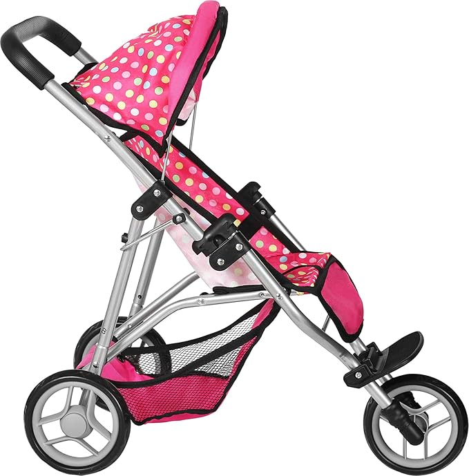 Fash N Kolor - Baby Doll Stroller with Adjustable Canopy & Toy Storage Basket - Foldable Baby Stroller for Pretend Play - Denim Pink,