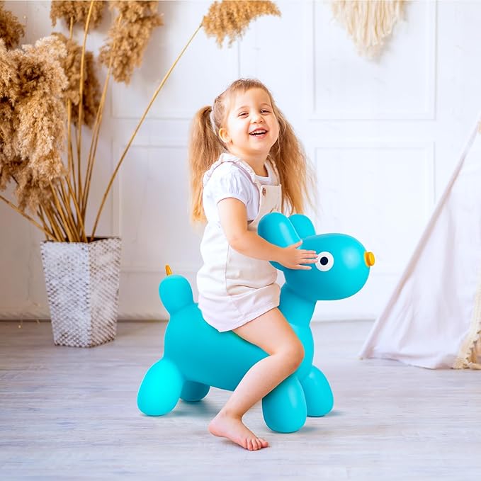 ZOOJOY Bouncy Animal Hopper, Blue Balloon Dog Bouncy Horse for Toddlers, Inflatable Ride-on Hopping Toys with Pump for Indoor & Outdoor Play, 3 4 5 6 7 Years Birthday Gift for Boys & Girls