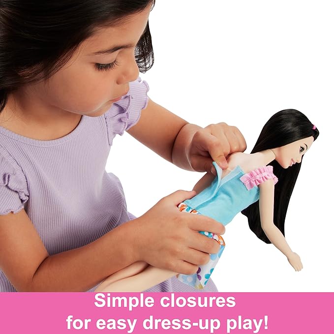 Barbie: My First Preschool Doll, Renee with 13.5-inch Soft Posable Body & Black Hair, Plush Squirrel & Accessories