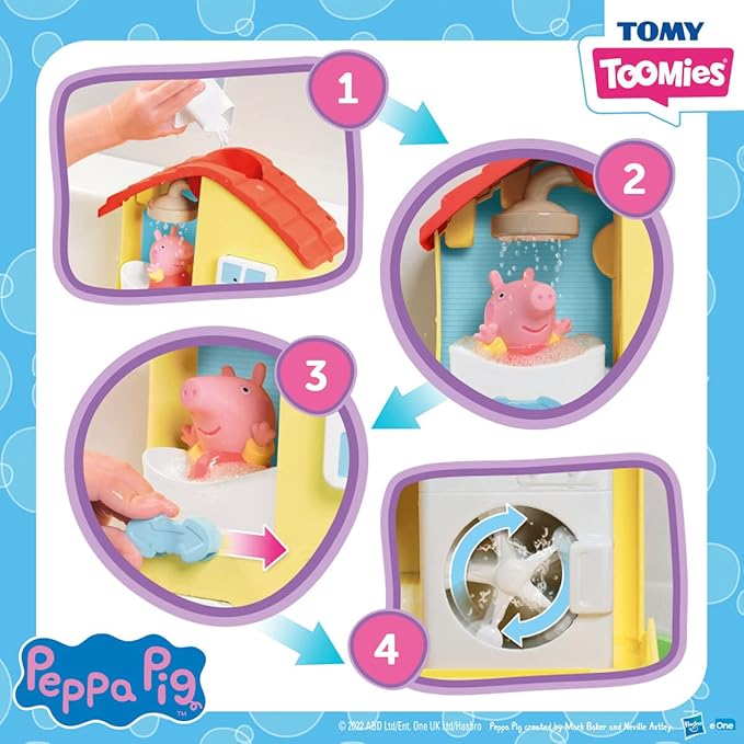 Toomies Peppa Pig House Bath Toy Playset – Toddler Bathtub Activity Center Suction Cup Toy – Peppa Pig Toddler and Baby Bath Toys - Toddler Bath and Water Toys - Ages 18 Months and Up