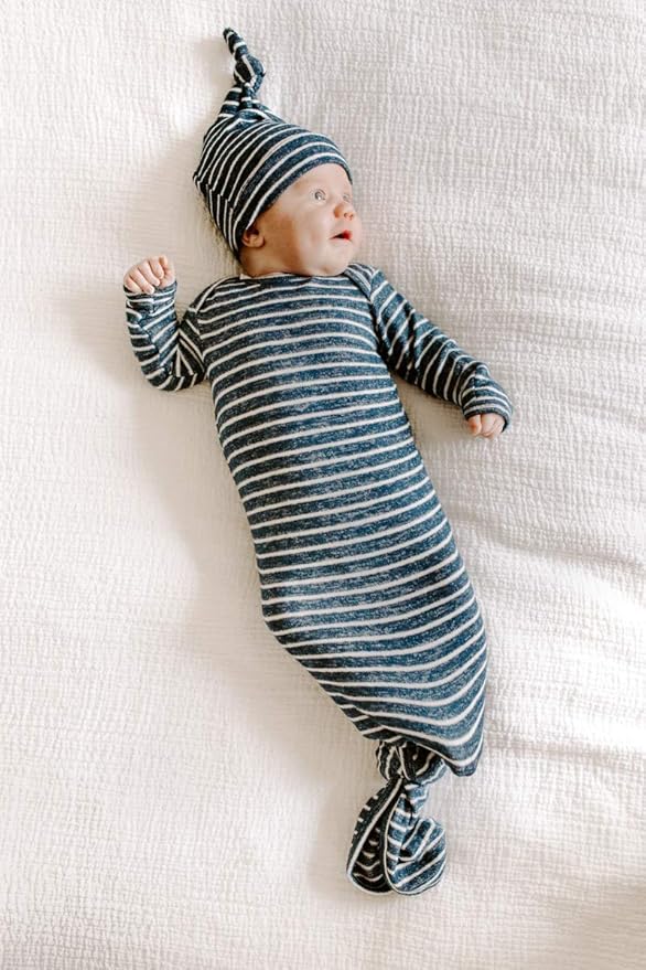 aden + anais Snuggle Knit Knotted Newborn Baby Gown & Hat, Navy