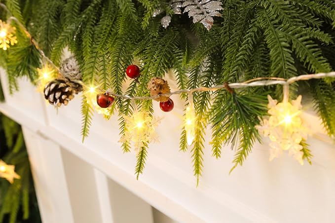 Christmas Garland with 20 Snowflake Light 6.8FT Christmas Lights 1pcs Battery Operated Snowflake Light with Bells for Fireplace Bedroom Garden Party Home Indoor Outdoor Xmas Tree Decorations