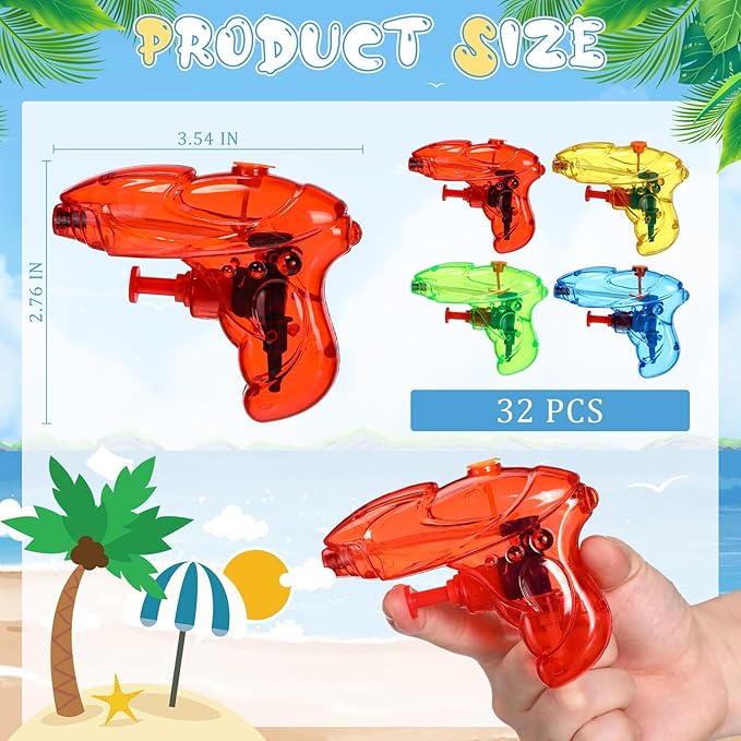 Leyndo 32 Pack Mini Water Gun for Kids Colorful Blaster Squirt Pistol Small Fun Water Gun Bulk for Outdoor Beach Game Summer Swimming Pool Party Favor(Vibrant Style)