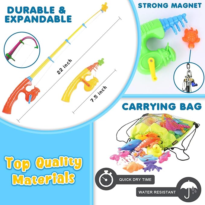 Goody King Magnetic Fishing Game Pool Toys for Kids - Outdoor Indoor Water Table Toys Carnival Party Water Bath Toy for Toddlers 1-3 4 5 6 Years Old 2 Players Gift (Medium)