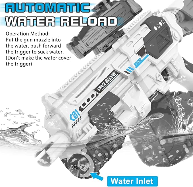 Electric Water Gun with 1350CC Large Capacity, 32FT Long Range Auto Suction Water Guns for Adults, Squirt Gun Water Blasters for Kids Adults Beach Pool Outdoor Party Water Toys Gift White