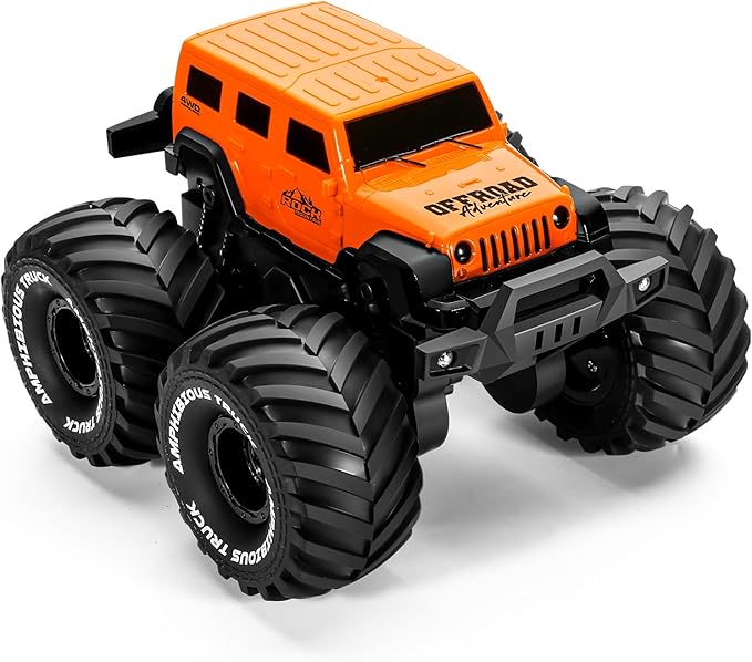 1:18 Scale Amphibious LED RC Car ,2.4GHz All 20 Km/h Off Road Terrain Remote Control Drift Truck, Waterproof Truck for 8+ Year Old Boys Girls Kids Gifts (Orange)