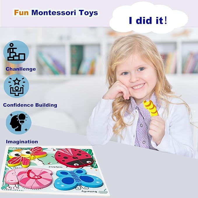 Wooden Jigsaw Puzzles for Toddlers 2-4 Years Old Girls Boys Jumbo Base Chunky Puzzle Ages1-3 Toddler Fun Gifts for 24-36 Months