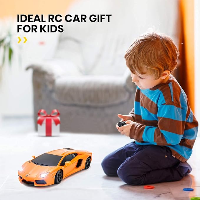 QUN FENG RC Car 1:18 Compatible with Lamborghini Aventador 2.4G Radio Remote Control Cars Electric Car Sport Racing Hobby Toy Car Grade Licensed Model Vehicle for Halloween (Orange)