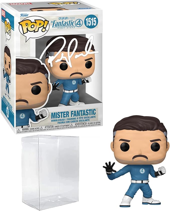 Pedro Pascal Reed Richards Mister Fantastic #1515 Facsimile Signed Reprint Laser Autographed Funko POP! Movies Marvel Fantastic 4 Four: First Steps Figurine with Protector Case