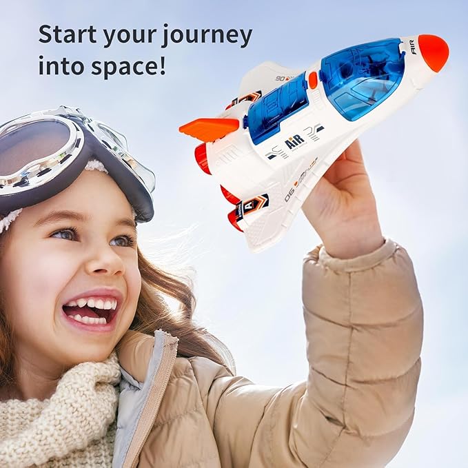 Space Shuttle Toys Set with Light and Sound, Rocket Ship Toys Playset with Spray Effects, Astronaut Toy for Kids 3-5, Outer Space ToyGift for Boys & Girls