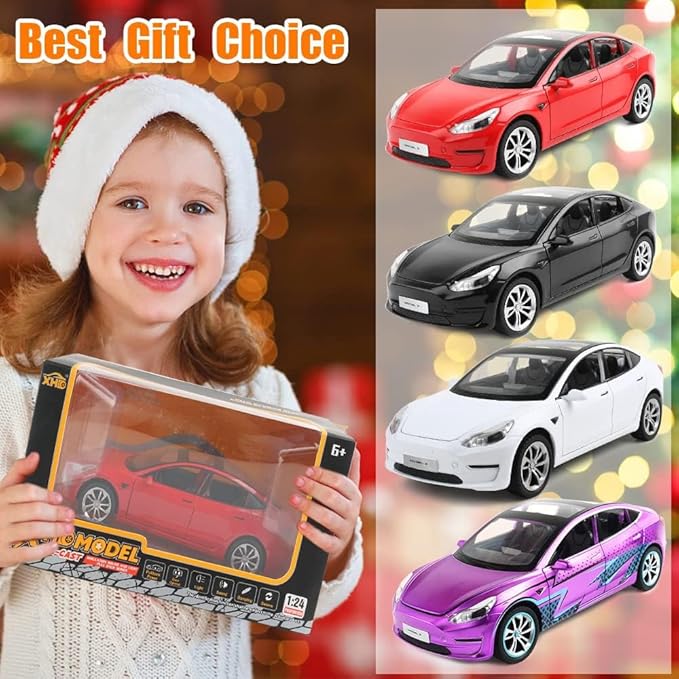 Zinc Alloy 3 Car Model,1:24 Scale Simulation Casting car Model Pull Back Diecast Toy Car, Mini Vehicles Toys with Lights and Music for Toddlers Kids Children Birthday Gift(Black)