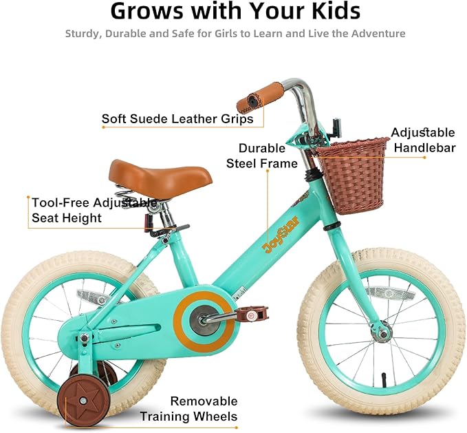 JOYSTAR Vintage Kids Bike with Training Wheels & Basket, 12 14 16 20 24 Inch Girls Bike for 2-14 Years Old, Multiple Colors
