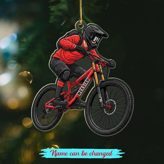 Cycling Cycle Christmas Ornament Gift for Men Brother Son Dad Uncle, Personalized Year & Name Cyclist Shaped Xmas Ornaments 2025, Customized Mountain Biking Decor Ornament Gift for Cycle Biker Rider