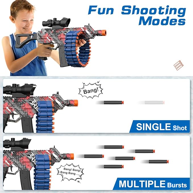 Electric Automatic Toy, JakMean Toy with 30 Dart Clips and 100 Foam Darts, Outdoor Shooting Games Toys for 6-12 Year Old Boys & Girls Adults, Presents for Birthday Xmas,Red
