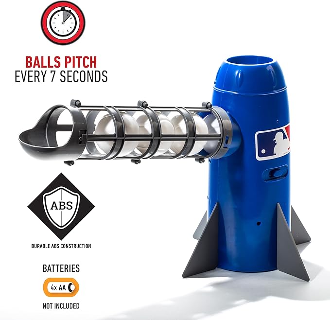 Franklin Sports MLB Kids Pitching Machine - POP ROCKET Kids Baseball Trainer - Includes 5 Plastic Baseballs & Baseball Bat, Multicolor Medium