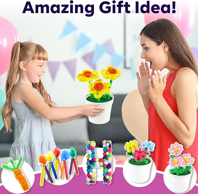 FUNZBO Arts and Crafts Supplies for Kids - Craft Kit with Glitter Glue Stick, Pipe Cleaners Pom Poms Craft & Craft Tools, DIY School Supplies Kit, Girls Toys, Birathday Gifts for Girls Boys Age 4+