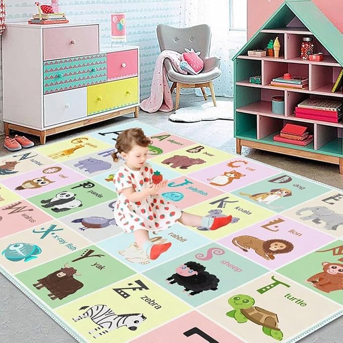 ABC Alphabet Rug Carpet for Kids, Educational Area Rugs for Classroom, Alphabet Animal Play Mat for Playroom and Bedroom (31x47In)