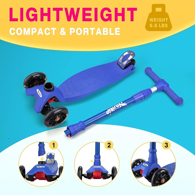 Scooters for Kids Age 3-5, Kick Scooter for Boys Girls Toddlers, 4 Adjustable Height, AEBC-9 Bearing, 3 Light Up Wheels, Lean to Steer, Outdoor Activities for Children from 3 to 12 Years Old
