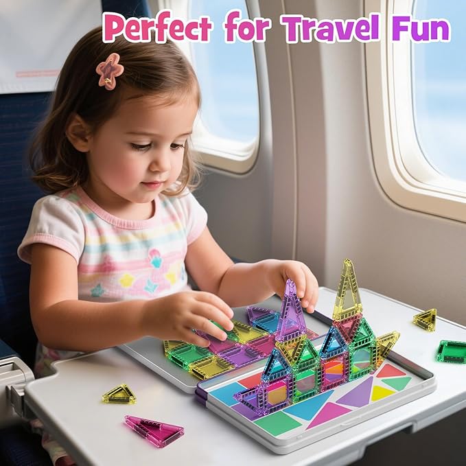 Mini Magnetic Tiles with Iron Box, 40PCS Travel Size Magnet Building Blocks Toy Set, Protable Construction Block Sensory Toys Preschool Toddler Boy Girls Age 3+ STEM Educational Learning Kit
