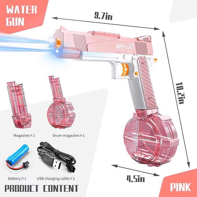 GOAP Electric Water Gun 2 Large Capacity Clips, Rechargeable Battery, Kids & Adults Squirt Gun
