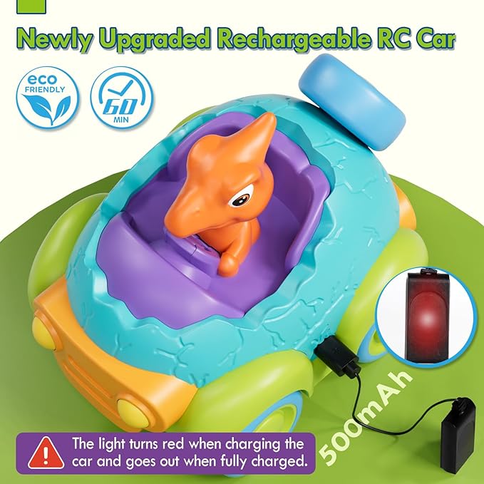 Lehoo Castle Remote Control Car for Toddlers, Rechargeable RC Cars for Toddler Toys 2-3, Dinosaur Toys for Ages 2-4 with Lights & Music, 2 3 4 Year Old Boy Toys