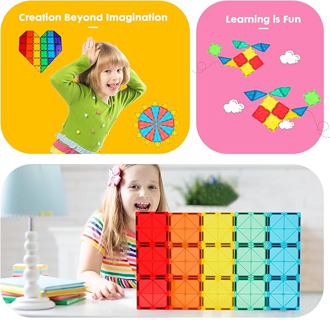 Gemmicc Magnetic Tiles, Magnet Toys Building Blocks for Kids, STEM Approved Educational Toys, Starter Set Magnet Puzzles Stacking Blocks,Sensory Montessori Toys for Boys Girls