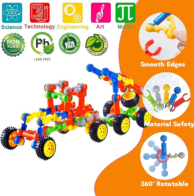 STEM Building Toys for 3 4 5 6 7 8+ Year Old Boys Girls, 125 PCS Building Blocks Stem Toy for Boys Age 3-5 4-6 6-8, Kids Educational Learning Game with Large Storage Box