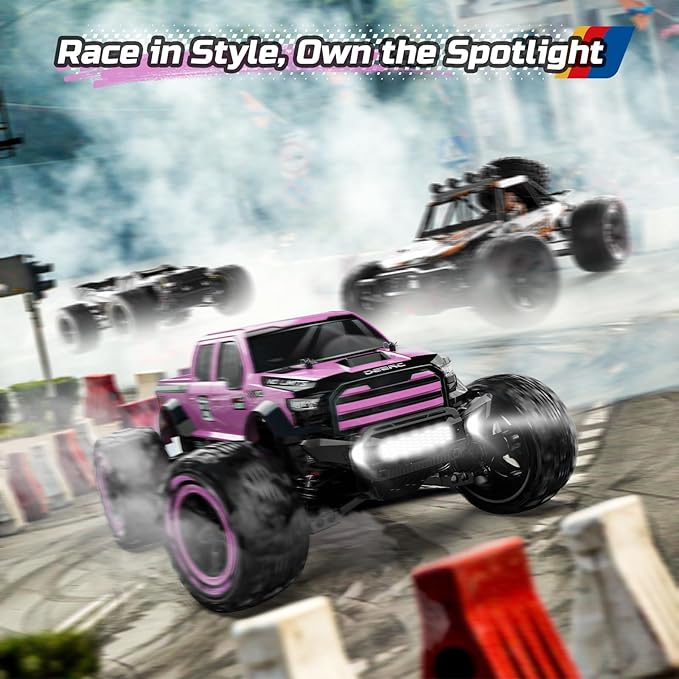 DEERC 1:10 Fast RC Cars for Adults, 4X4 High Speed RC Truck Crawler, 48+KM/H, Pink All Terrain Hobby Remote Control Monster Truck with 2 Modular Batteries, Toy Vehicle Gift for Kids