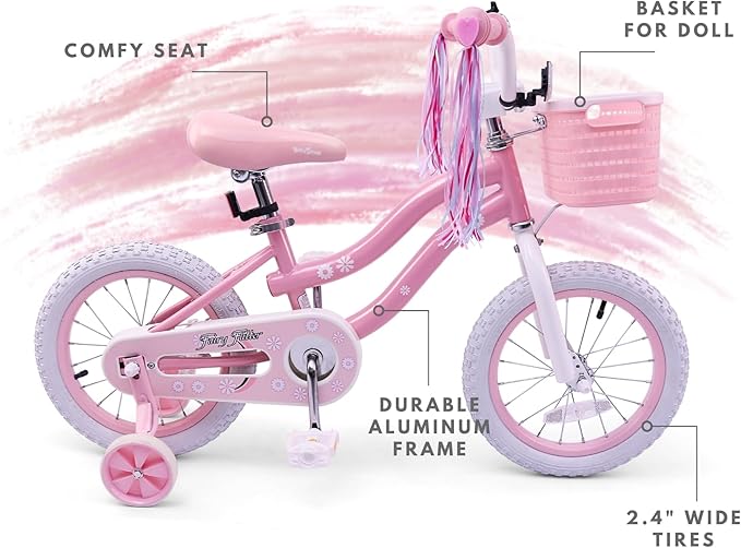 Girls Bike for Kids 3-5, Kids Bike with Training Wheels, Basket, Coaster Brake, Streamers, 16 inch Pink Pedal Bike for Kids, Birthday Gift