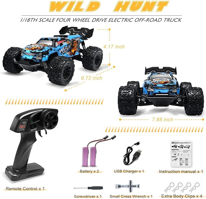 1/20 All Terrain RC Car, 20+KMH Monster Truck, 2.4Ghz Off-Road RC Vehicle with 2 Batteries, Suitable for Adults and Beginners, for Boys and Girls (Green)