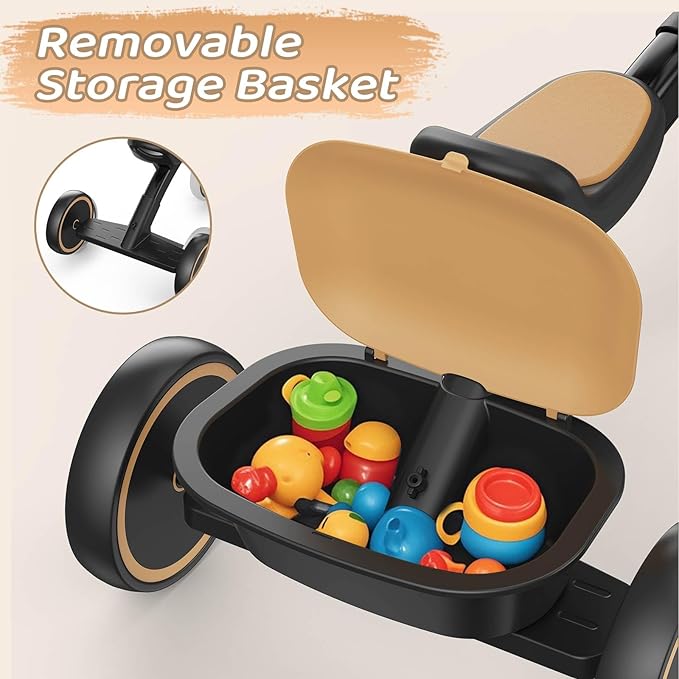 SEREED Toddler Tricycle for 2-5 Years Old Boys Girls, Adjustable Seat&Handlebar Trike, Removable Basket, Birthday Gift Idea for Kids Ages 2+ (Yellow Black)
