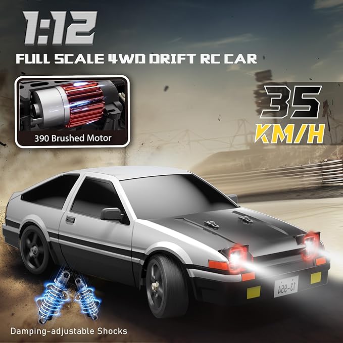 RC Drift Car, 1:12 Full Scale Fast RC Cars with Gyroscope, 2.4GHz 35KM/H High Speed Performance Remote Control Car, RTR 4WD Drift Racing Vehicle with Lights Adults Boys Gift, 2 Rechargeable Batteries