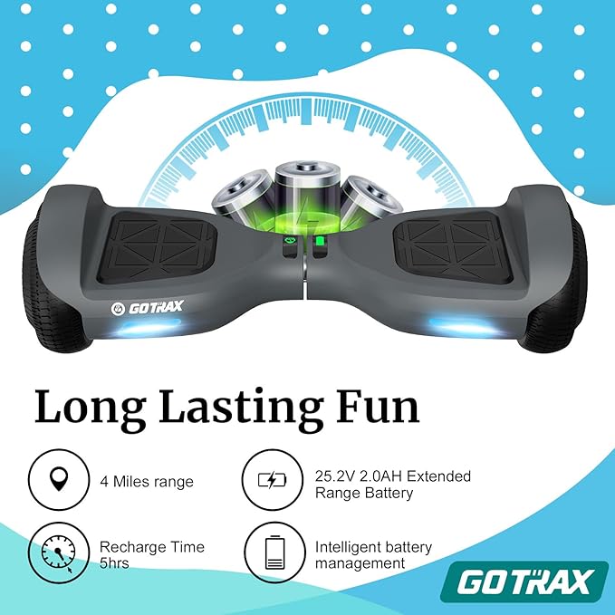 Gotrax Hoverboard with 6.5" LED Wheels & Headlight, Max 4/5 Miles Range, 6.2mph Power by Dual Brushless Motor, UL2272 Certified and 50.4Wh/65.52Wh Battery Self Balancing Scooters for 44-176lbs Kids