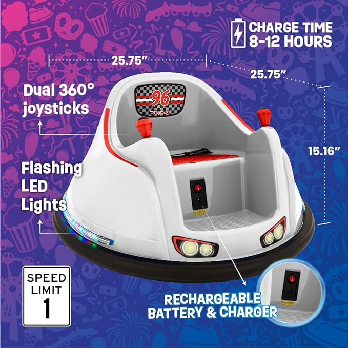 FunPark 6V Electric Bumper Car Ride-On for Toddlers, Ages 1.5–4 Years, LED Lights, 360° Spin, Supports up to 66 lbs (No Remote)
