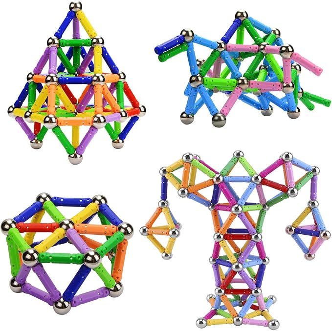 210Pcs Magnetic Building Sticks Blocks, Magnet Educational Toys STEM Toys Learning for Kids, 3D Construction Building Toy with Storage Bag
