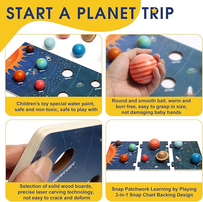 Wooden Solar System Model Board,Kids Solar System,Montessori Planet Toys,Educational Planets Balls,Preschool Learning Puzzle,Space Learning Toys