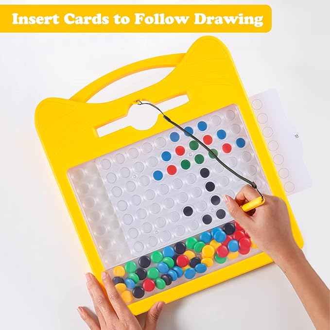 Magnetic Drawing Board for Kids, Toddler Magnet Doodle Board with 2 Pens, Magnetic Dot Art, Fine Motor Skills Toys, Airplane Travel Essentials Toys for Boys Girls (Yellow Cat)