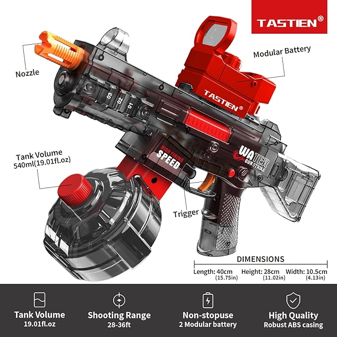 2 Pack Electric Water Gun, Automatic Squirt Guns up to 36 FT Range, Large Capacity 540 Super Water Blaster, Full Auto Water Gun for Summer Pool Party Games Water Fighting - Blue and Red