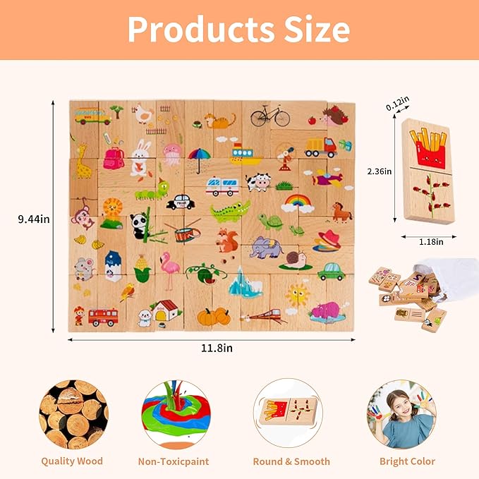 Wood Scrabble Tiles, Dominoes Set Tile Board Game in Aluminum Carry Case Games with Colorful Trains for Family Game Night, for Adults & Kids Ages 8+