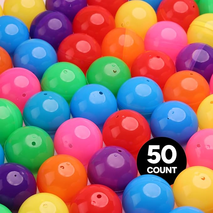 Entervending Empty Colored Round Capsules 2 inch 50 pcs Bulk 7 Colors Capsule for Gumball Machines Plastic Containers 50 mm