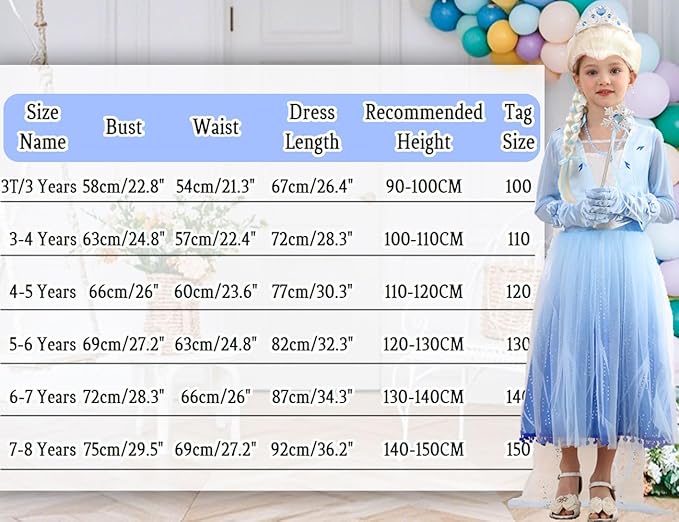 Princess Costume for Little Girls Snow Princess Dress Blue Cosplay Outfit Halloween Carnival Party Christmas