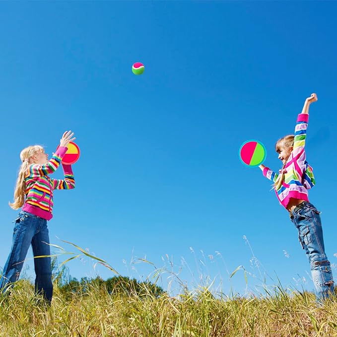 Outdoor Games for Kids - Toss and Catch Ball Set with 4 Paddles, 4 Balls, and 1 Storage Bag, Yard Games for Boys and Girls, Ages 4-8
