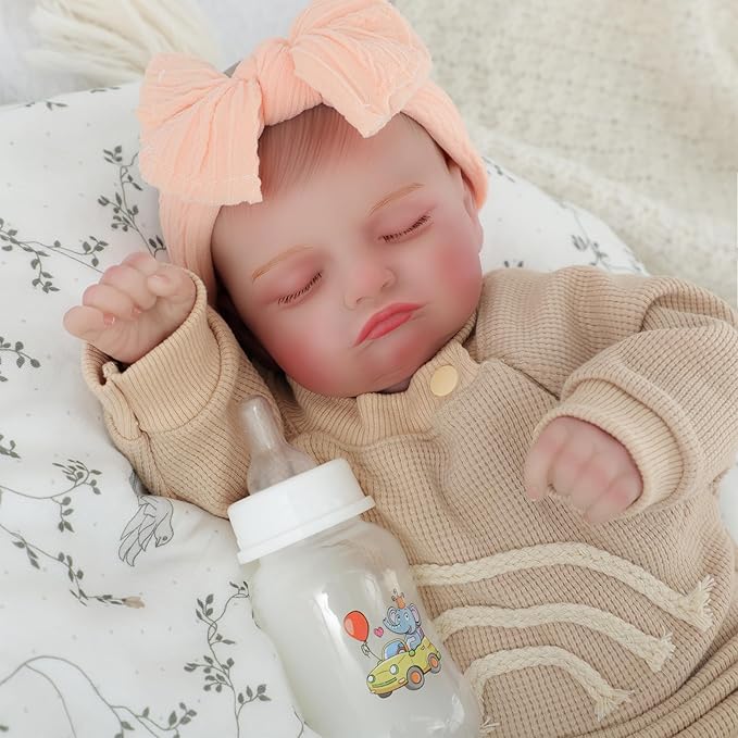 Lifelike Reborn Baby Dolls 20 inch Sleeping Realistic Newborn Girl Baby Doll Soft Vinyl Cloth Body Real Life Baby with Feeding Toy Kit Birthday Gifts for Kids Age 3+