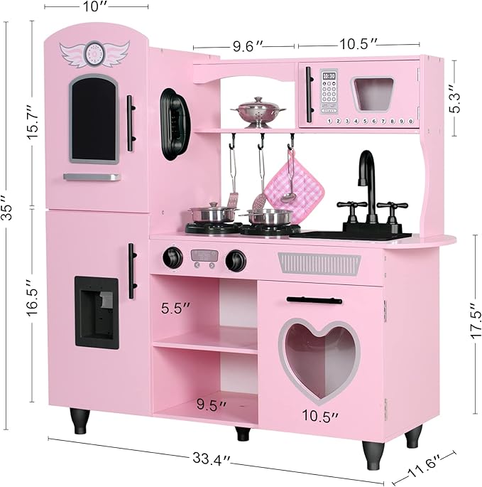 TaoHFE Kitchen Set for Kids Wooden Play Kitchen Toy Sets for Girls Gift Pink Kitchen for Toddlers Kitchen Playset Toys for Kids Age 3+ Pretend Play with Lights & Sounds (Pink)