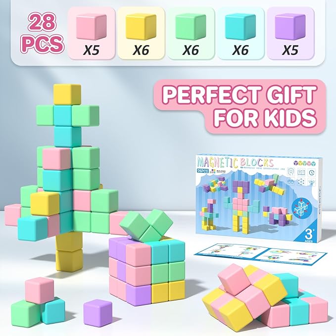 1.34 inch Magnetic Blocks for Toddlers 1-3,4-8 Large Macaron Magnet Building Cubes for Kids Ages 3-5 Stem Preschool Stack Construction Educational Toys for 3+ Years Old Boys Girls