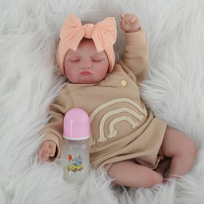 Lifelike Reborn Baby Dolls 20 inch Sleeping Realistic Newborn Girl Baby Doll Soft Vinyl Cloth Body Real Life Baby with Feeding Toy Kit Birthday Gifts for Kids Age 3+