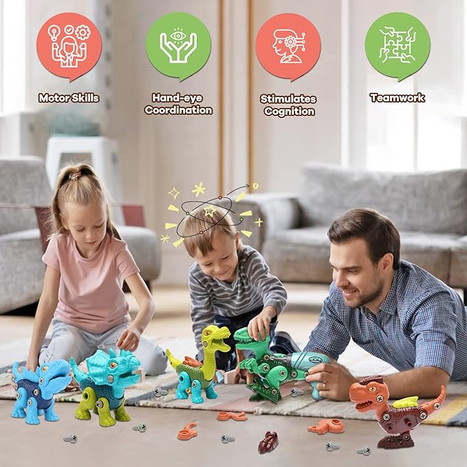 Kids Toys Stem Dinosaur Toy - Take Apart Dinosaur Toys for Kids 3-5 5-7 | Construction Building Boy Toys with Electric Drill | Party Christmas Birthday Gifts Kids Boys Girls 3 4 5 6 7 8 Year Old